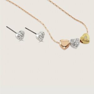 HEART TRIO EARRING AND PENDANT SET in Gold and Silver
